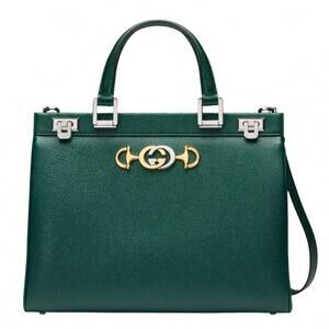 NEW GUCCI women's zumi grainy leather medium top handle bag in green
